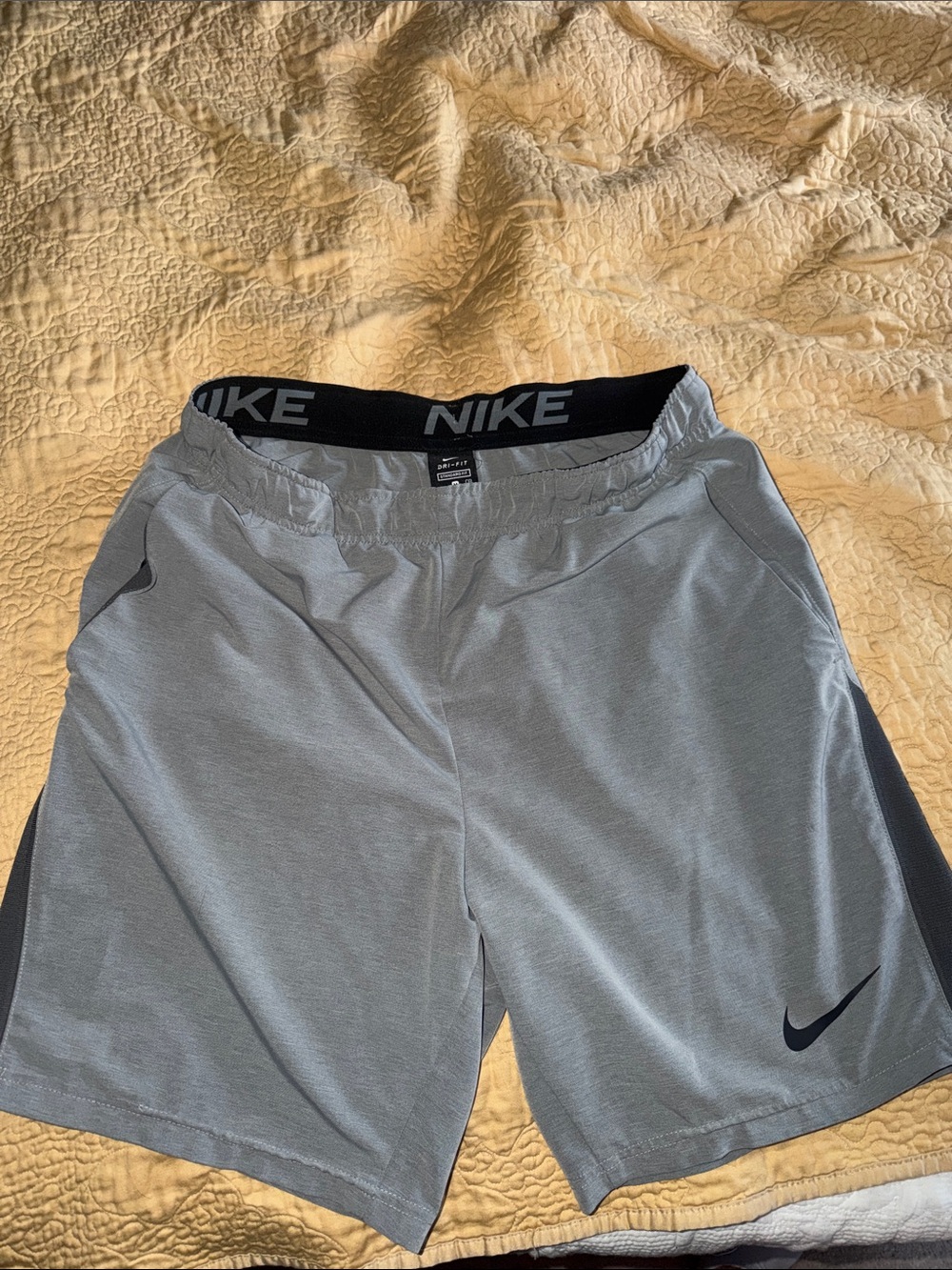 Nike Men's Light Gray Athletic Shorts with Black Waistband